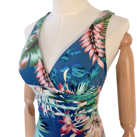 La Blanca Swimsuit V Neck One Piece Tropical Print New 6 - Picture 4 of 13